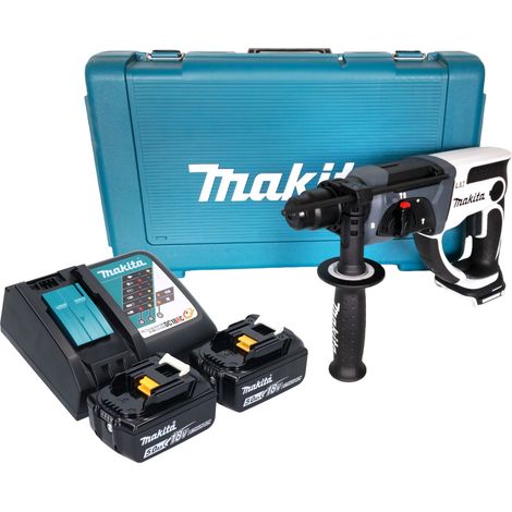 Makita DHR 202 RTW Akku Bohrhammer 18 V 20 mm 2,0 J weiß + 2x Akku 5,0 Ah + Ladegerät + Koffer