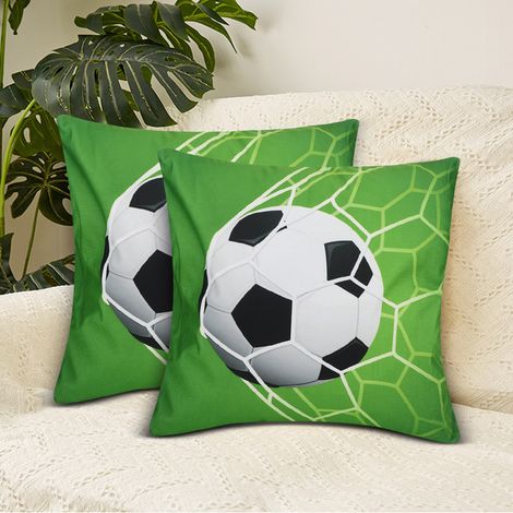 Ensemble de deux housses de coussin à motif de ballon de sport pour canapés et fauteuils, idéal pour la décoration intérieure (motif football). (1/5)