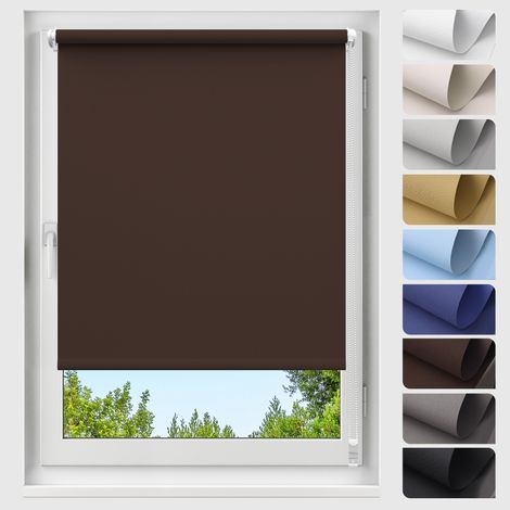 Allesin Store Enrouleur Occultant sans Perçage, 35cm x 140cm Brun, 100% Opaque Protection Thermique Solaire, Store à rouleau pour intérieur pour fenêtres et portes (1/5)