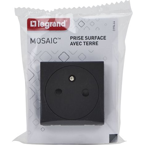 Legrand – Prise de courant Surface Mosaic 2 modules – Noir mat – Socle rétractable pour installation rapide – Sécurité renforcée