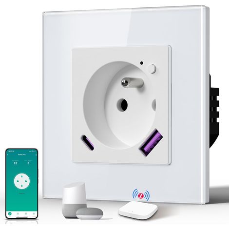 Prise Connectée Zigbee, Prise Programmable Electrique avec PD 20W USB/TYPE C, Fonction de surveillance énergétique, Compatible avec 15/Home/Tuya APP(Hub Zigbee Requis), 86mm, Blanc (1/5)