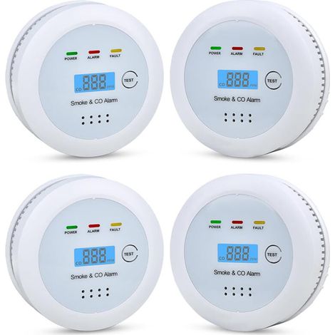 4Détecteur de Fumée Intelligent et Monoxyde de Carbone 2 en 1 – Alarme Visuelle et Sonore 85dB, Écran LCD de Niveau de CO, Pile non incluse (1/5)