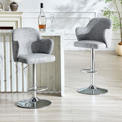 Lot de 2 Tabourets de Bar Réglables - 45x37.6x118 cm - Chaises de Bar Pivotantes 360° avec Accoudoirs et Repose-Pieds - Gris (1/5)