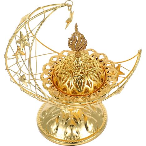 Brûleur de Parfum en Fer Forme de Lune Or pour Aromathérapie Design Élégant, pour Salon ou Bureau, Décoration Polyvalente Moyen-Orient (1/5)