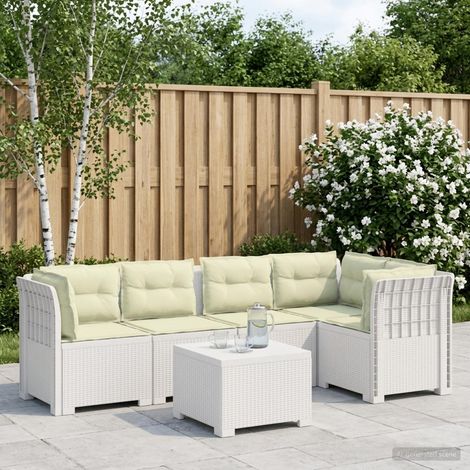 Canapé de Jardin Modulable 5 Places avec Table et Coussins Aspect Rotin PP Blanc - PANGIVO (1/5)