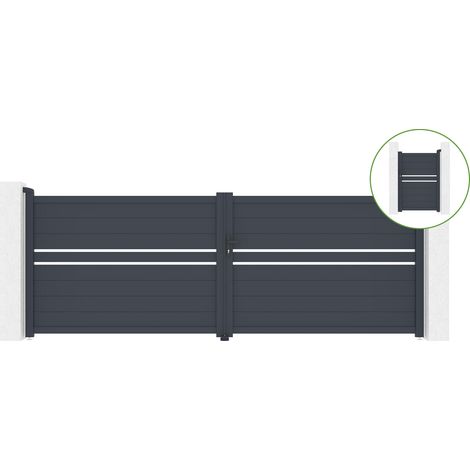Portail battant 4m CIMONE H.140cm alu + portillon CIMONE H.140cm GRIS (1/5)