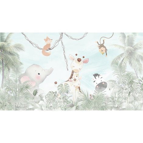 Papier peint panoramique Enfants - Animaux de la Jungle - 130 cm x 71 cm (1/2)