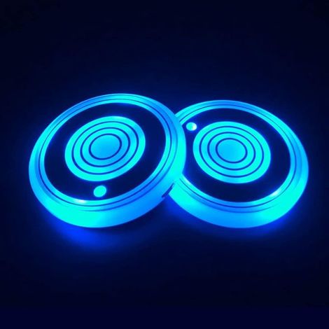 Éclairage LED pour porte-gobelet de voiture, 7 couleurs changeantes, tapis de chargement USB, tapis de tasse étanche, éclairage intérieur de voiture (2 pièces) (1/5)