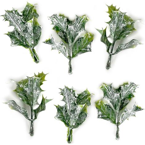 Decoración de hojas de acebo blanqueadas, 7 cm, 6 unidades.