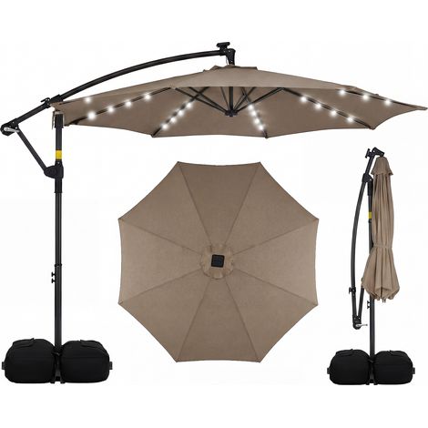 Parasol Déporté 3 x 3M, Parasol de Jardin Extérieur avec Lumière Solaire, Rotation 360°, 8 Baleines en Métal, Toit de Ventilation, 2 Sacs, Marron (1/5)
