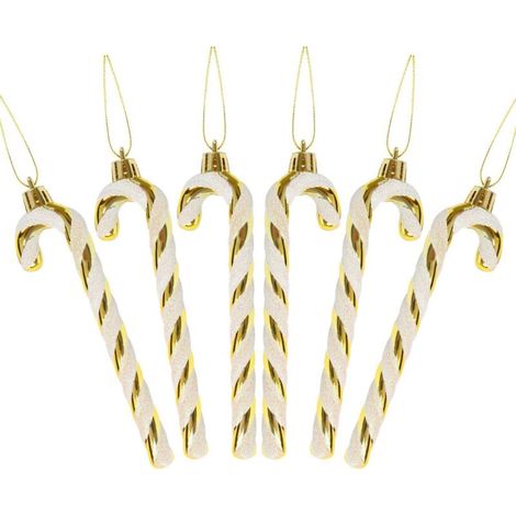 Canne à Sucre Plastique Noël Dorée et Blanche, Décoration Festive pour Arbres de Noël,6 pièces Candy Cane Déco pour Sapin et Maison,Canne à Sucre Déco de Noel(Or) (1/5)