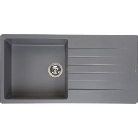 Reginox Granit-Spülbecken mit Abtropffläche, Becken links, Harlem 10 Grey Silvery 46x44 cm R31261 (1/5)