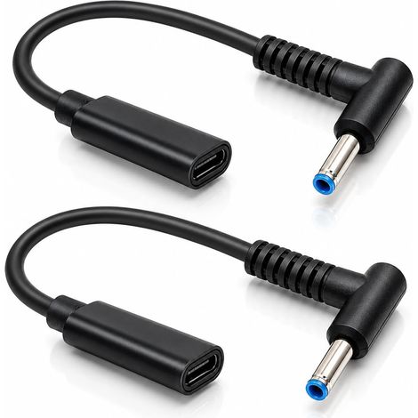 Lot de 2 câbles de charge USB-C femelles vers CC (4,5 x 3 mm) pour ordinateur portable, adaptateur de connecteur USB-C CC, convertisseur de puissance, compatible avec les chargeurs d'ordinateur. (1/5)