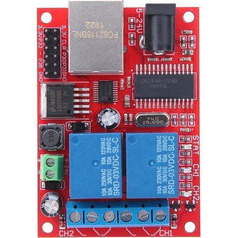Steuermodul, hochwertige 2-Wege-Relaisplatine, Ethernet-LAN-Schalter-Verzögerungssteuermodul, DC 5 V–24 V (1/5)