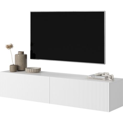 Selsey Veldio - Mueble de TV colgante - blanco con frentes de listones - 140 cm (1/5)