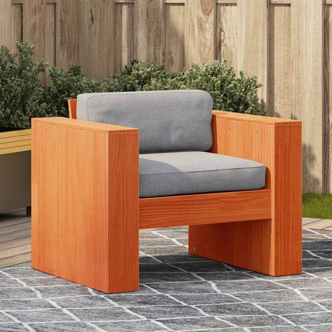 Canapé de Jardin en Bois de Pin Massif Fauteuil 1 Place Cire Marron 79x60x62 cm - PANGIVO (1/5)