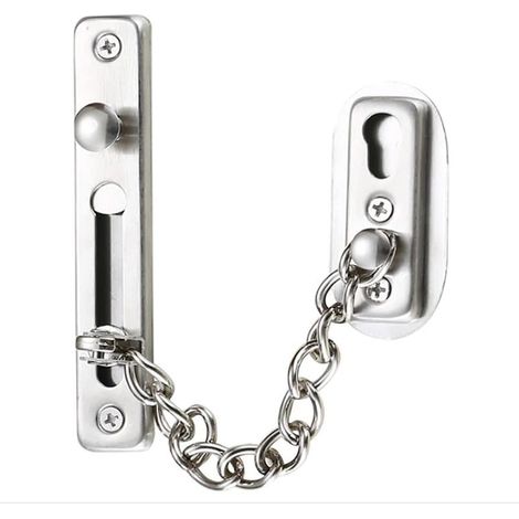 Chaîne de sécurité,chaîne de porte en acier inoxydable 304,serrure à chaîne de porte avec vis,utilisée pour les portes et fenêtres intérieures des hôtels familiaux,argent chromé brossé (1/5)