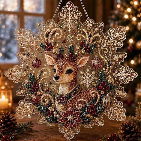 Fun and popular Premium Christmas Pearl Diam Christmas Diamond Painting Pendant - Acrylic Diamond Painting Pendant - Reindeer -