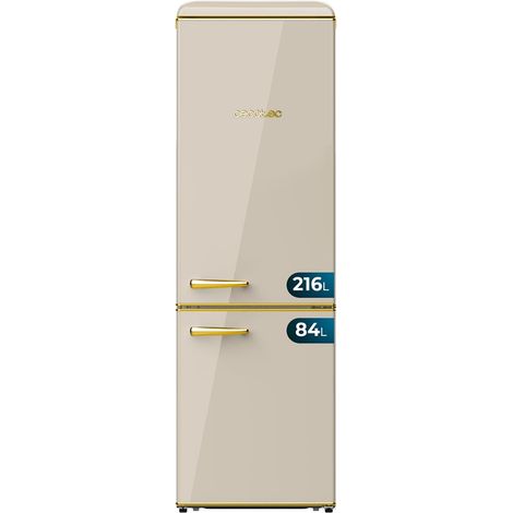 Cecotec Kühlschrank Combi 2 Tür Retro de 300 L Bolero CoolMarket Combi Origin 300 Beige E. Höhe 191,5 cm und 60 de Breite, Control de Temperatur, Chrom Griff und Tabletts de Glas, Beige