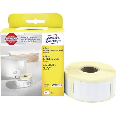 Avery-Zweckform AS0722520 Rotolo di etichette 54 x 25 mm Carta Bianco 500 pz. A tenuta permanente Etichetta per indiriz (1/3)