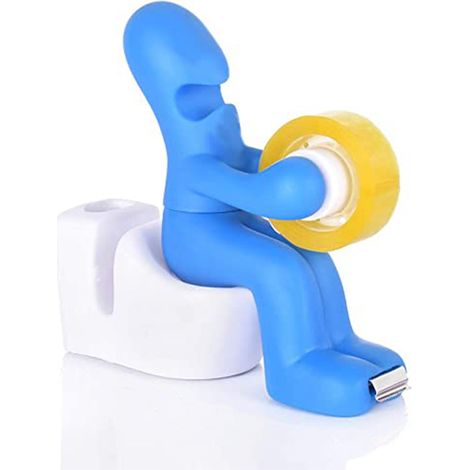 BEBUSINGOTO Fournitures de Bureau - Dévidoir de Ruban Amusant - Porte Accessoires de Bureau Rigolo et Sympa avec Rouleau de Ruban(Bleu) (1/4)