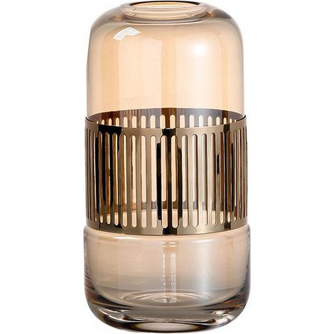Vase En Verre Et Fer - Doré - 5 3 X 11 8 Pouces - Pour Décoration De Table À Manger Entrée Ou Meuble Tv - Lot De 1 (1/5)