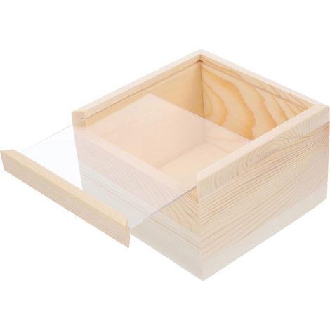 Boîte à bijoux en bois avec couvercle transparent, boîte de rangement en bois naturel, boîte de rangement rustique pour objets artisanaux en bois-12X8cm (1/3)