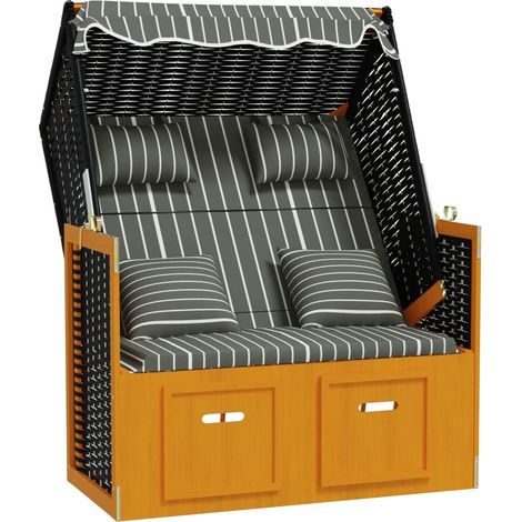 Strandkorb mit Kissen Poly Rattan & Massivholz Schwarz & Grau vidaXL (1/5)