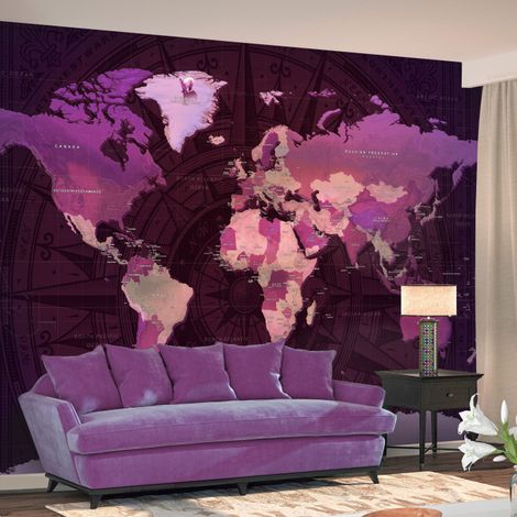 Papier Peint "Purple World Map" 70 x 100 cm (1/2)