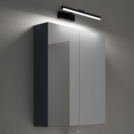 Mai & Mai Armoire Suspendue de Salle de Bain avec Miroir et Lampe LED 180° Rotative 40cm Noir 2 Portes Armoire Miroir Murale Éclairage et Étagère 60x15x70cm Gris Noir Mat SpiegelSR-02 (1/5)