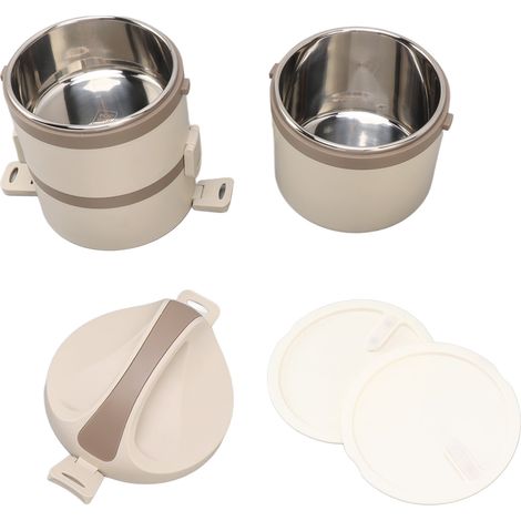 Boîte à lunch isotherme en acier inoxydable de qualité alimentaire, grande capacité, empilable à 3 compartiments, idéale pour les pique-niques scolaires et le camping, beige. (1/5)