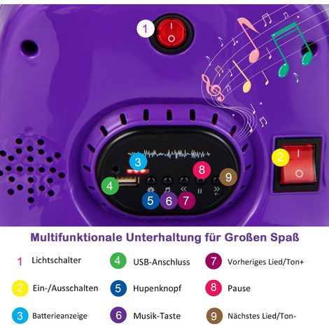 6V Kinder Autoscooter 360 Grad Drehung mit Musik & bunten LED Lichtern Lila