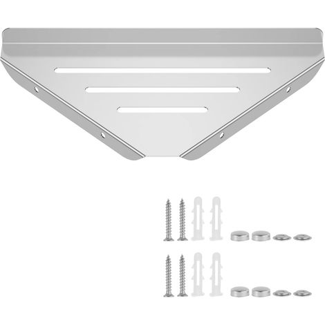 Étagère d'angle de douche murale (argentée) sans perçage, en acier inoxydable 304, pour ranger shampoing et gel douche dans une étagère en verre de salle de bain. (1/5)