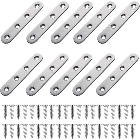10 Pièces Equerre Plate Fixation Inox, Plaques Renfort en Acier Inoxydable, 76x16mm Pattes D'assemblage, Pattes D'assemblage Perforée Plates Metal, pour Connexion Bois Meubles