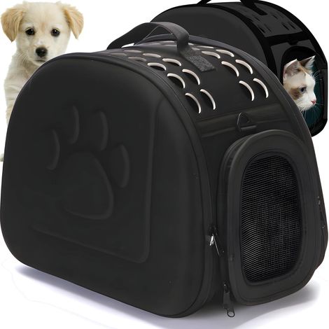 1 - Cage de transport - Sac pour animaux - Pliable et ventilé - Pour chats chiens lapins - Noir - 40x25x25cm (1/5)