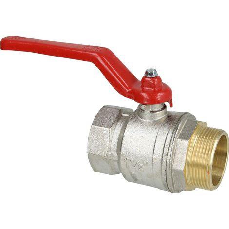 Robinet à bille en laiton 1 1/2'' FF/FM PN25 avec levier en acier rouge