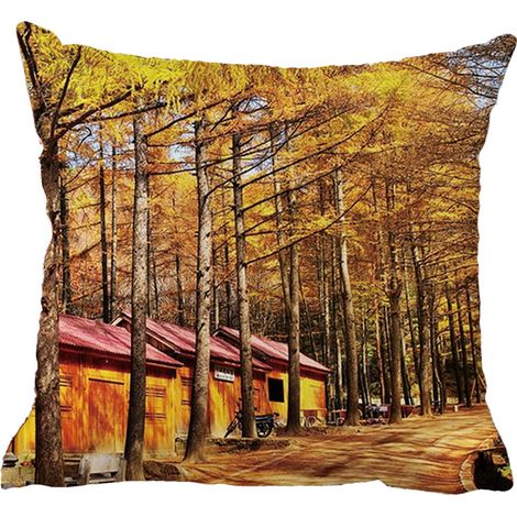 Housse de coussin élégante pour canapé, motif forêt automnale (1/5)