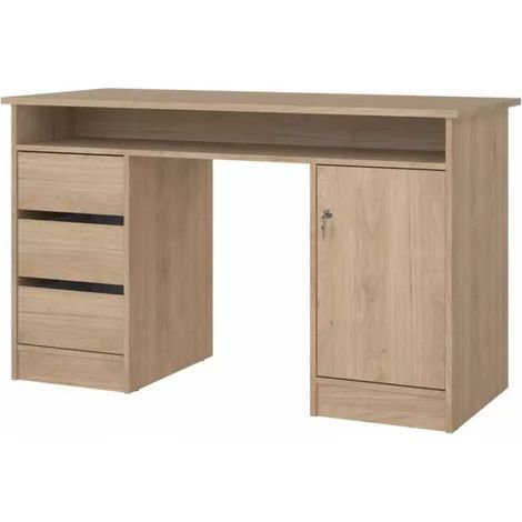 scrivania con anta e 3 cassetti in truciolato colore quercia, 126x55x75,6 cm (1/4)