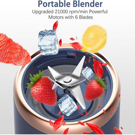 Mélangeur Portable Smoothie Maker, mélangeur personnel USB Rchargeable, 400ML fruits Veggie coupe Juicer avec 6 lames et couvercle de voyage, Mini mélangeur Portable pour voyage salle de Gym cuisine (1/4)