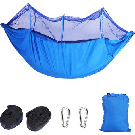 Hammock - Nylon Portable Outdoor Hanging Bed With Insect Mesh - For 1 Person - Includes Straps And Carrying Pouch (1/5)