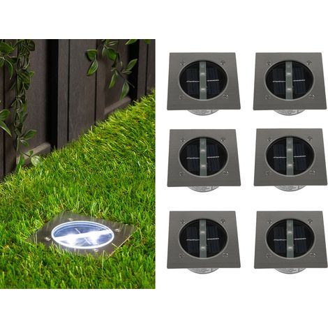 Solar LED Bodeneinbaustrahler 6er SET für Außen, Edelstahl 4-eckig 10x10cm, IP67 (1/5)