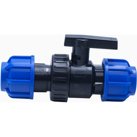 Raccord vanne d'arrêt PVC pression 25mm – Fixation rapide – Polypropylène noir/bleu pour circuits d'eau – Rain