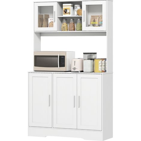 CHICFURN Aparador de cocina 108x35x180 cm en MDF y aglomerado blanco, estilo escandinavo (1/5)