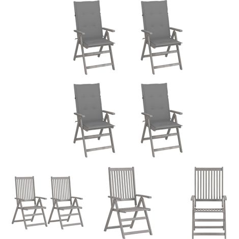Akazienholz - vidaXL Verstellbare Gartenstühle 4 Stk. mit Auflagen Massivholz Akazie - Verstellbare Stühle (1/5)