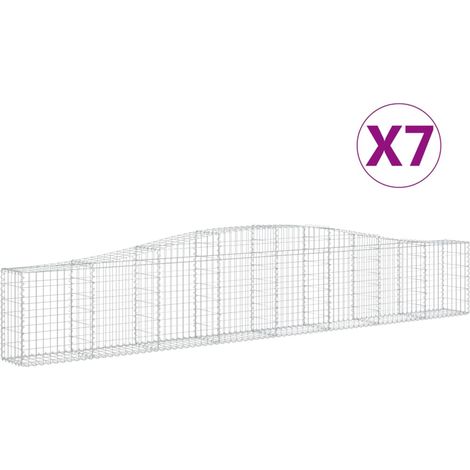 Cestas de gaviones Muro de contención arqueado Valla de jaula 7 piezas 400 x 30 x 60/80 cm Hierro galvanizado Plata 020041129