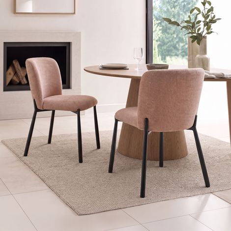 Lot de 2 chaises repas en tissu texturé corail et métal noir - POPKI (1/5)