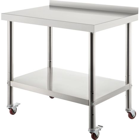 Table de préparation en acier inoxydable, 76 x 61 x 89 cm, support 200 kg, établi métallique renforcé avec crédence, tablette inférieure réglable et 4 roulettes, poste de travail commercial pour cuisi (1/5)