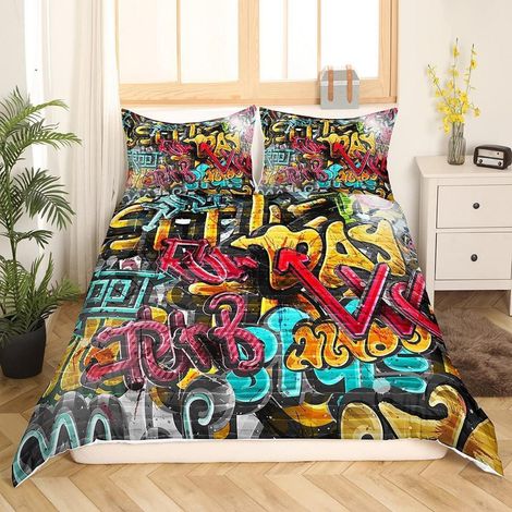 Bettwäsche-Set Graffiti 135x200 cm mit 1 Kissenbezug 80x80 cm, 3D-Druck, Mikrofaser