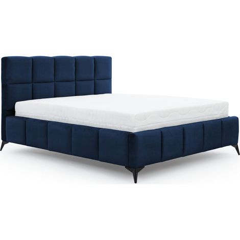 Lit coffre Mister prestige - Revêtement velours capitonné-Bleu nuit-140x200 (1/5)