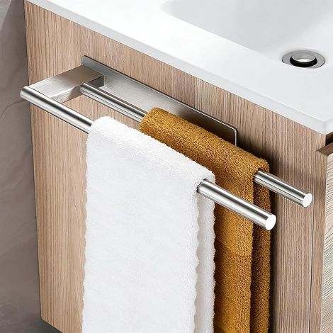 Porte Serviette sans Percage en Acier Inoxydable Porte Serviette Mural 39CM Double Porte Serviette Salle de Bain sans Percage avec 2PCS Support Adhésif pour Salle De Bain et Cuisine Argent (1/5)